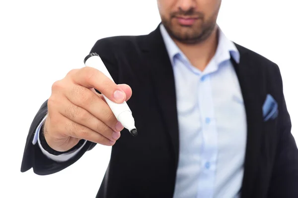 Hombre Negocios Árabe Sosteniendo Marcador Vista Cerca — Foto de Stock