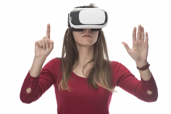 Mujer Con Gafas Realidad Virtual Concepto Tecnología Futura —  Fotos de Stock