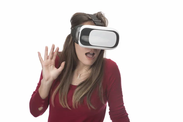 Frau Mit Brille Der Virtuellen Realität Zukünftiges Technologiekonzept — Stockfoto