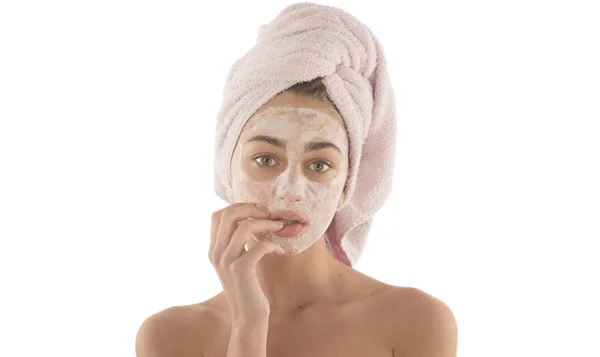 Belleza Procedimientos Cuidado Piel Concepto Mujer Joven Aplicando Mascarilla Barro — Foto de Stock