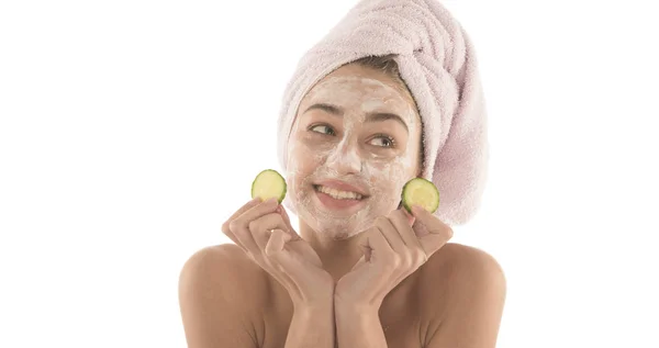 Beauty Procedures Skin Care Concept Young Woman Applying Facial Mud — Stock Photo, Image