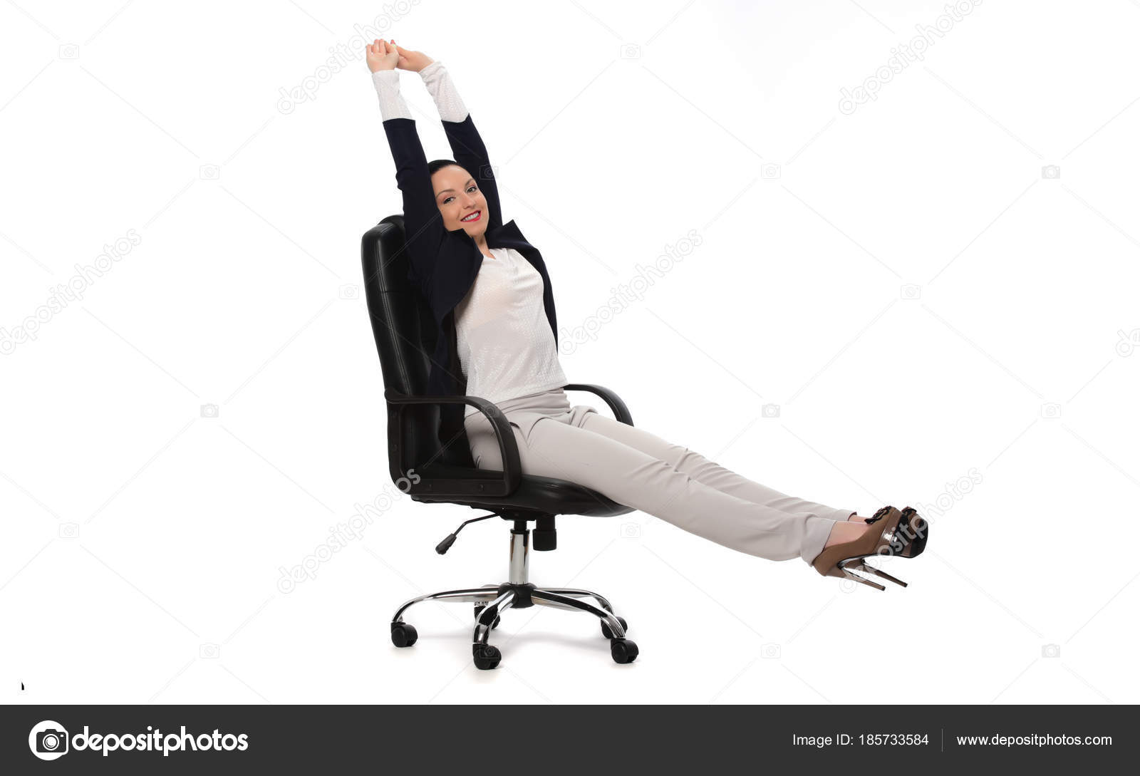 Happy Beautiful Business Woman Stretching Leader Office Chair Isolated White Stock Photo Image By C Bobanphotomkd 185733584