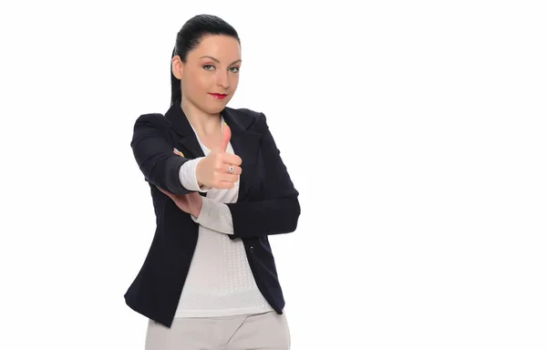 Schöne Geschäftsfrau Zeigt Daumen Hoch Isoliert Auf Weißem Hintergrund — Stockfoto