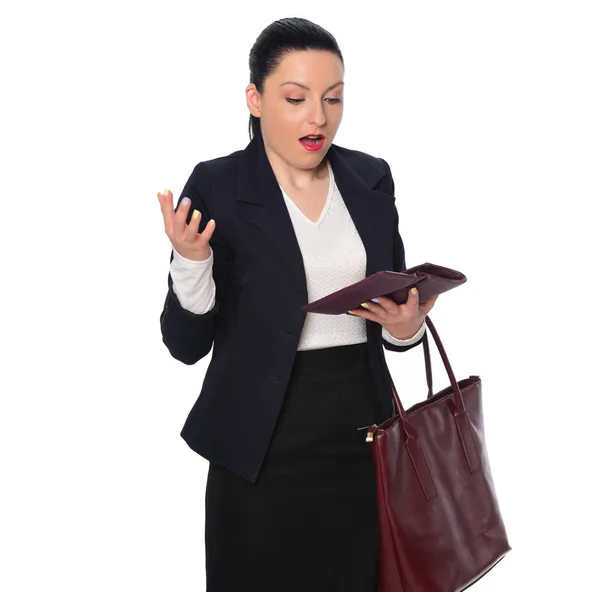 Schöne Geschäftsfrau Mit Brieftasche Isoliert Auf Weißem Hintergrund — Stockfoto