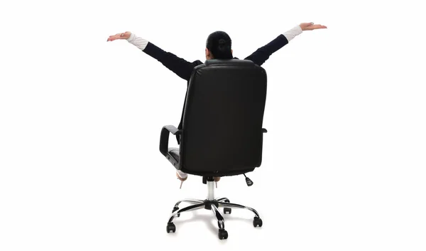 Happy Beautiful Business Woman Stretching Leader Office Chair Isolated White Stock Photo