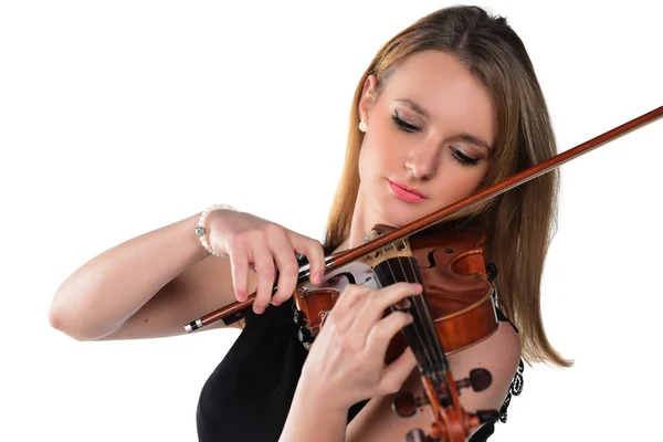 Beautiful Natural Blonde Girl Violin Isolated White Stock Picture