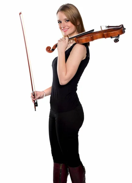 Beautiful Natural Blonde Girl Violin Isolated White Royalty Free Stock Images