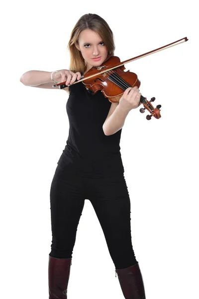 Beautiful Natural Blonde Girl Violin Isolated White Royalty Free Stock Photos