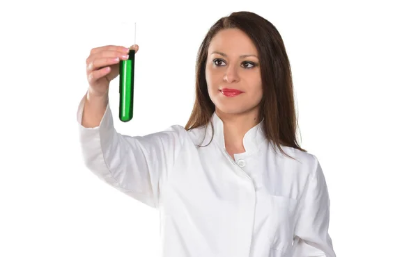 Kimyasal Laboratuvar Sahne Yeşil Göstergeyi Renk Kayması Cam Tüp Gözlemleyerek — Stok fotoğraf