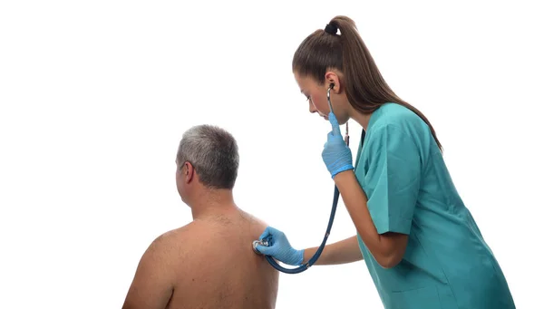 Doctora Revisando Una Paciente Concepto Médico Aislado Sobre Fondo Blanco — Foto de Stock