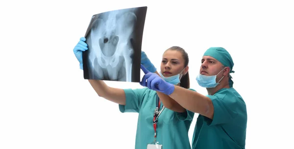 Radiologists Checking Ray Coxofemoral Bone Isolated White Background — Stock Photo, Image