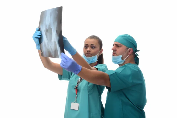 Radiologists Checking Ray Coxofemoral Bone Isolated White Background — Stock Photo, Image