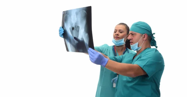 Radiologists Checking Ray Coxofemoral Bone Isolated White Background — Stock Photo, Image