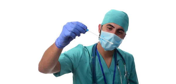 Male Doctor Holding Swab Tube Dna Test — Stock Photo, Image