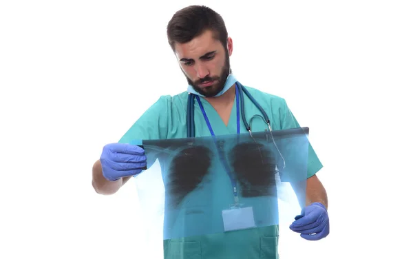 Beyaz Arka Plan Üzerinde Izole Akciğerlerin Ray Kontrol Radyolog — Stok fotoğraf