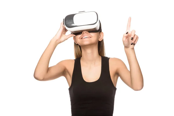 Mulher Com Óculos Realidade Virtual Conceito Tecnologia Futura — Fotografia de Stock