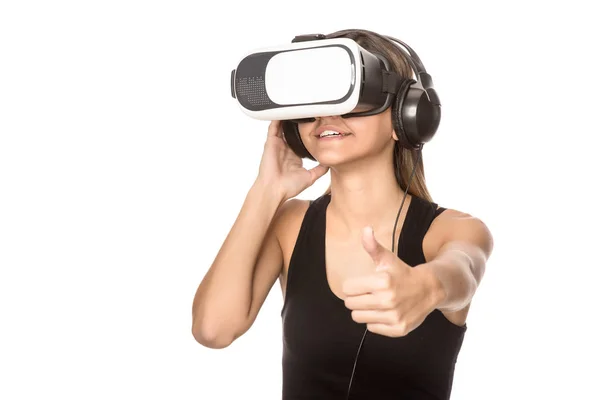 Mujer Con Gafas Realidad Virtual Concepto Tecnología Futura —  Fotos de Stock