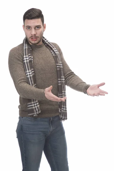 Hombre Perturbado Posando Frente Una Cámara Estudio Blanco — Foto de Stock