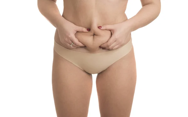Mujer Obesa Aprieta Grasa Estómago Imagen De Stock