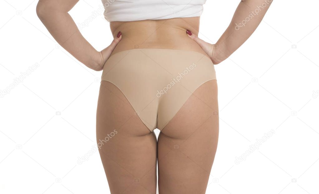 back view of oversize woman in panties