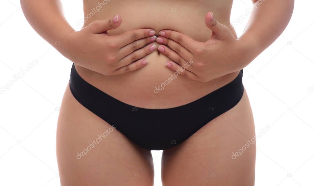 woman feeling pain in her stomach. health concept