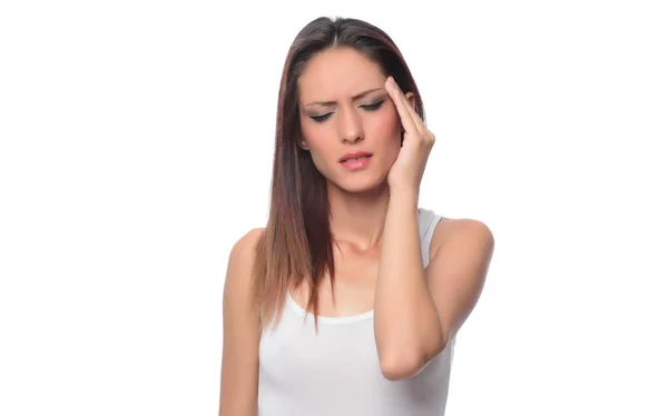 Young Brunette Woman Has Headache — Stock Photo, Image