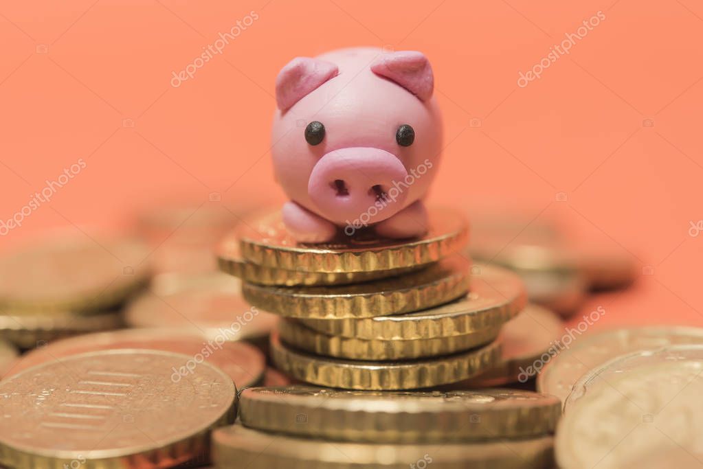 Savings Concept Micro Piggy Bank Euro Coins Money Concept ...