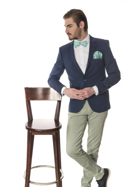 Bonito Elegante Bonito Homem Posando Estúdio Sobre Fundo Branco — Fotografia de Stock