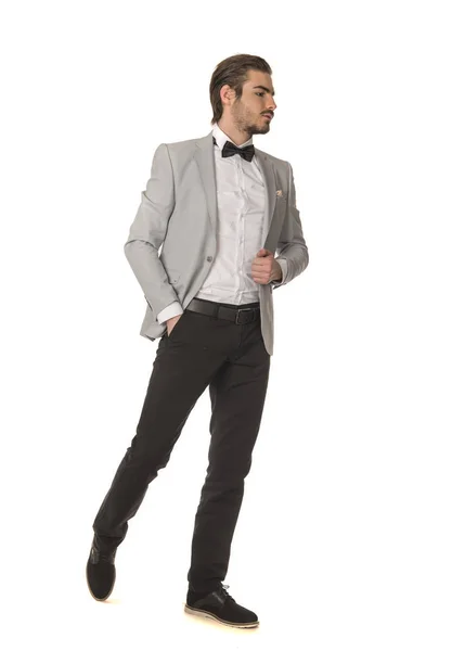 Bonito Elegante Bonito Homem Posando Estúdio Sobre Fundo Branco — Fotografia de Stock