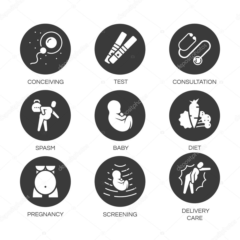 Outline symbol collection. Black shape icons in the circle set of stages pregnancy tips for pregnant women. Stroke vector concept medical consultation for web graphics. Simple mono flat pictogram pack