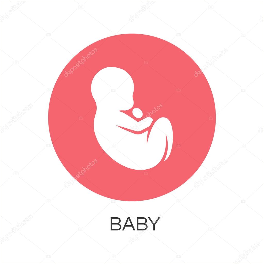 Baby icon drawn in flat style. Simple mono red circle silhouette of newborn concept. Logo for websites, mobile apps and other design needs. Vector contour graphics