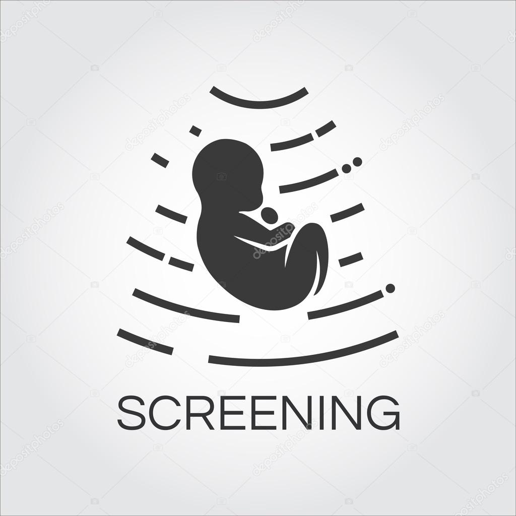 Icon screening baby in womb drawn in flat style. Simple black label. Concept of perinatal medicine and newborn. Image for websites, mobile apps and other design needs. Vector contour graphics