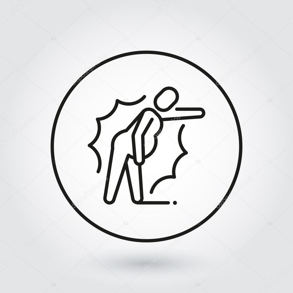 Line icon of person in pain. Label drawn in outline style. Delivery care concept. Simple black line logo for websites, mobile apps and other design needs. Vector contour pictograph