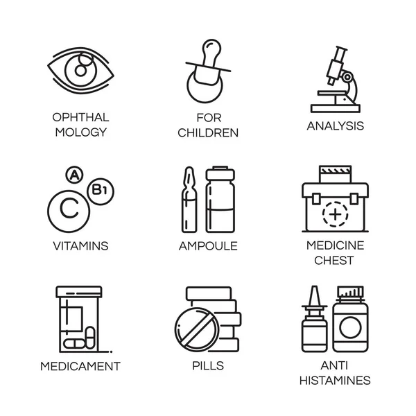 Iconos aislados vectoriales del tema de la salud en el estilo de esquema — Archivo Imágenes Vectoriales