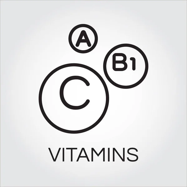 Trois icônes noires abstraites de vitamines A, C et B1 — Image vectorielle