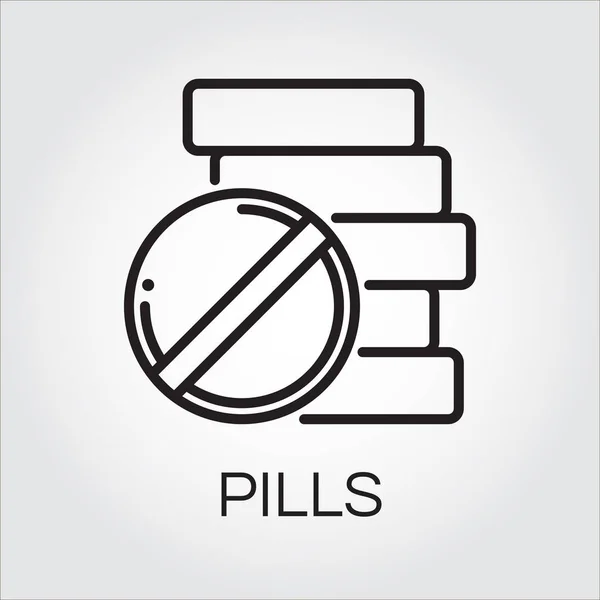 Black icon of health care pills drawing in outline style — Stock Vector