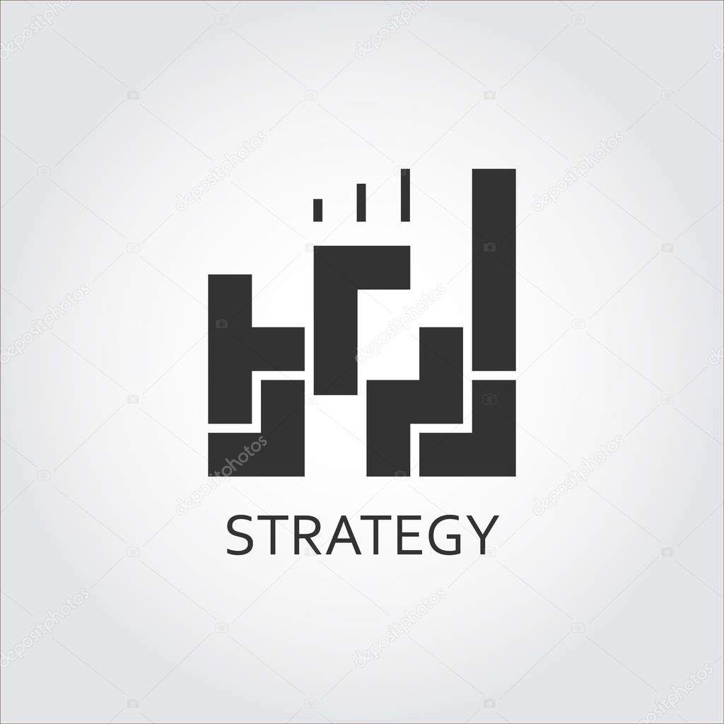 Label of strategy or plan solution as game. Simple black icon. Logo drawn in flat style. Black shape pictograph for your design needs. Vector contour silhouette on white background.