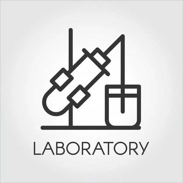 Etiqueta del equipo de laboratorio, contorno icono negro — Vector de stock