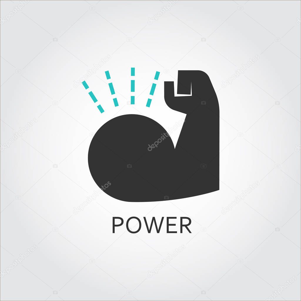 Icon of muscle hand. Willpower, business, healthy lifestyle concept. Vector graphics in flat style. Shape pictograph for websites, mobile apps and other design needs