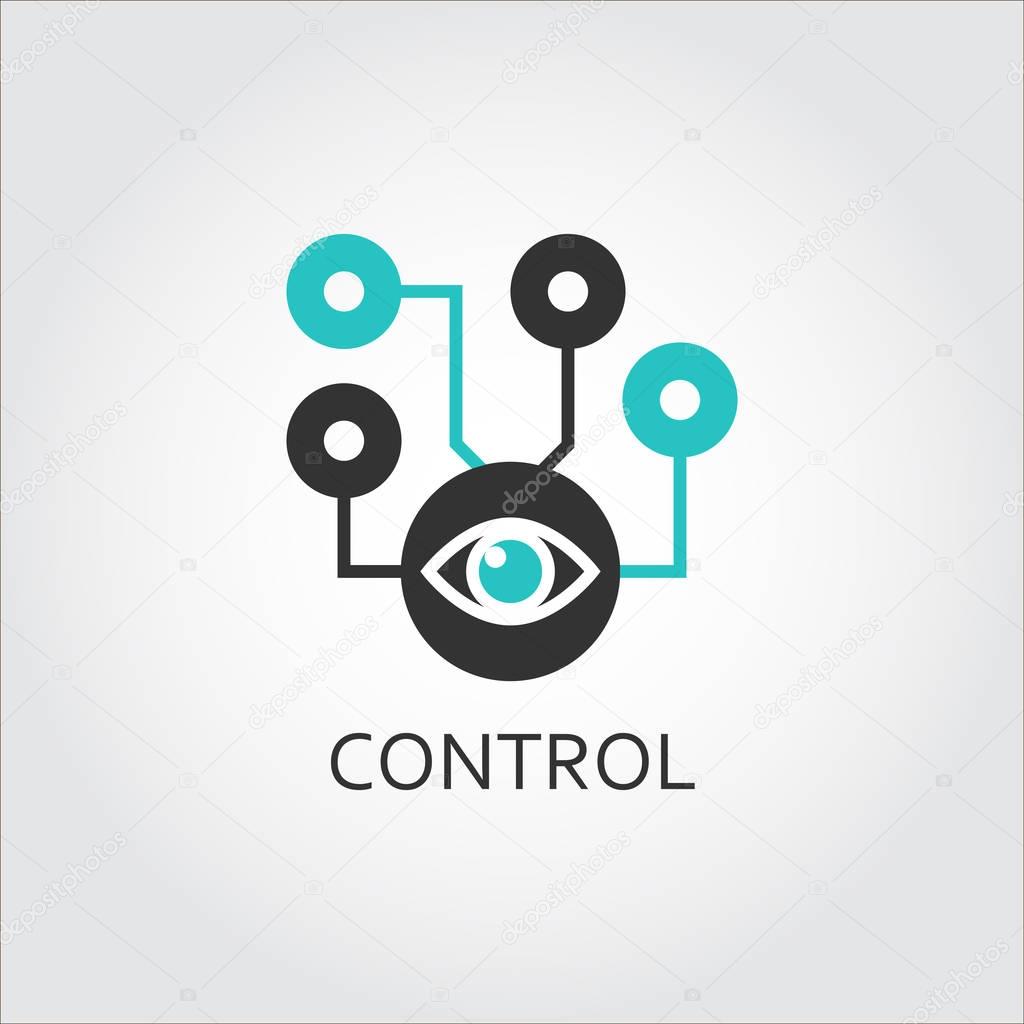 Vector icon of eye monitoring unit, control concept. Vector graphics in flat style. Shape pictograph for websites, mobile apps, games, buttons and other design needs