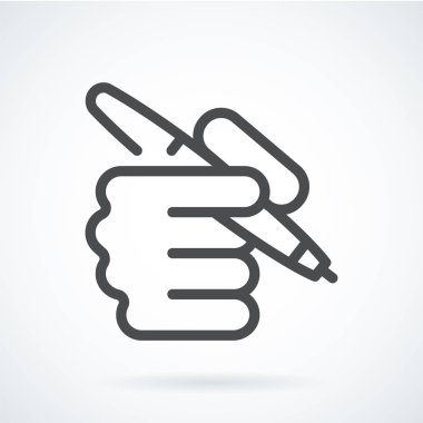 Black flat icon hand of a human with a pen clipart