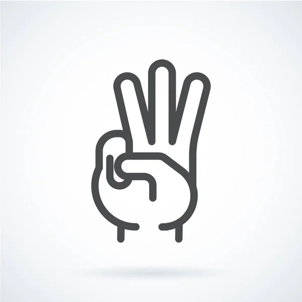 Noir plat icône geste main d'un humain trois doigts — Image vectorielle