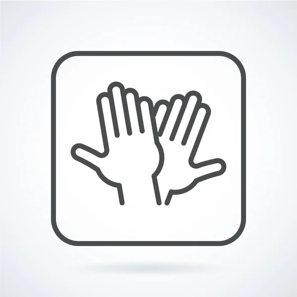 Icono plano negro gesto mano de humano alta cinco, saludo — Vector de stock