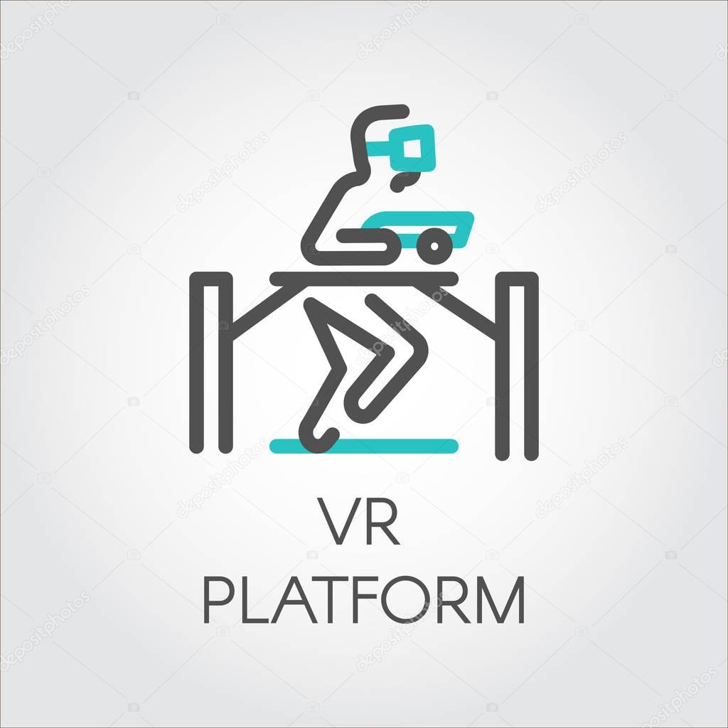 Color line icon device person on game platform virtual reality