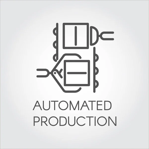 Icono simple en estilo de arte en línea de producción automatizada. Símbolo esquemático del concepto moderno de equipo de maquinaria. Vector — Archivo Imágenes Vectoriales