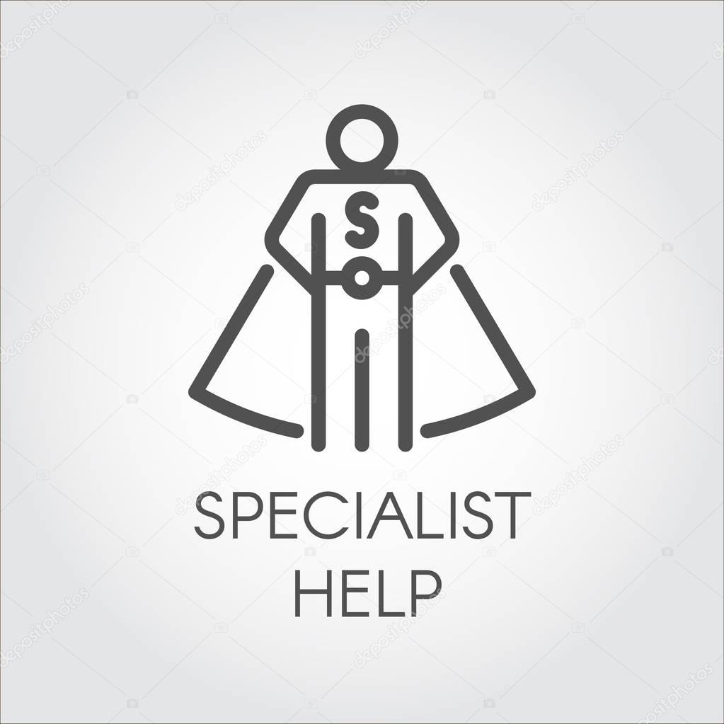 Black flat line icon symbolizing a specialist consultant or other assistant. Online consultant, personal assistant, person who can help concept. Vector illustration on light gray background