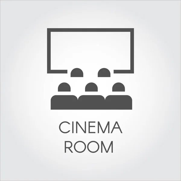 Negro icono simple de audiencia en sala de cine o vídeo concepto de presentación. Diseño web pictograma. Etiqueta dibujada en estilo plano sobre un fondo gris. Logotipo de ilustración vectorial para sus proyectos — Archivo Imágenes Vectoriales