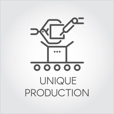 Simge fabrikada modern teknik ekipman lineer tarzda. Eşsiz üretim kavramı. Kontur piktogram, grafik düğmesini veya Infographic öğesi farklı tasarım projeleri için