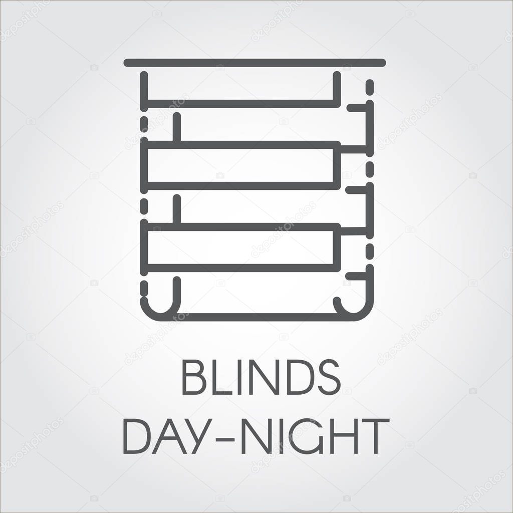 Simple line logo of blinds day-night. Pictograph for home and office interior design concept, shop catalog, online shops and other projects. Icon drawing in outline style. Vector graphic label