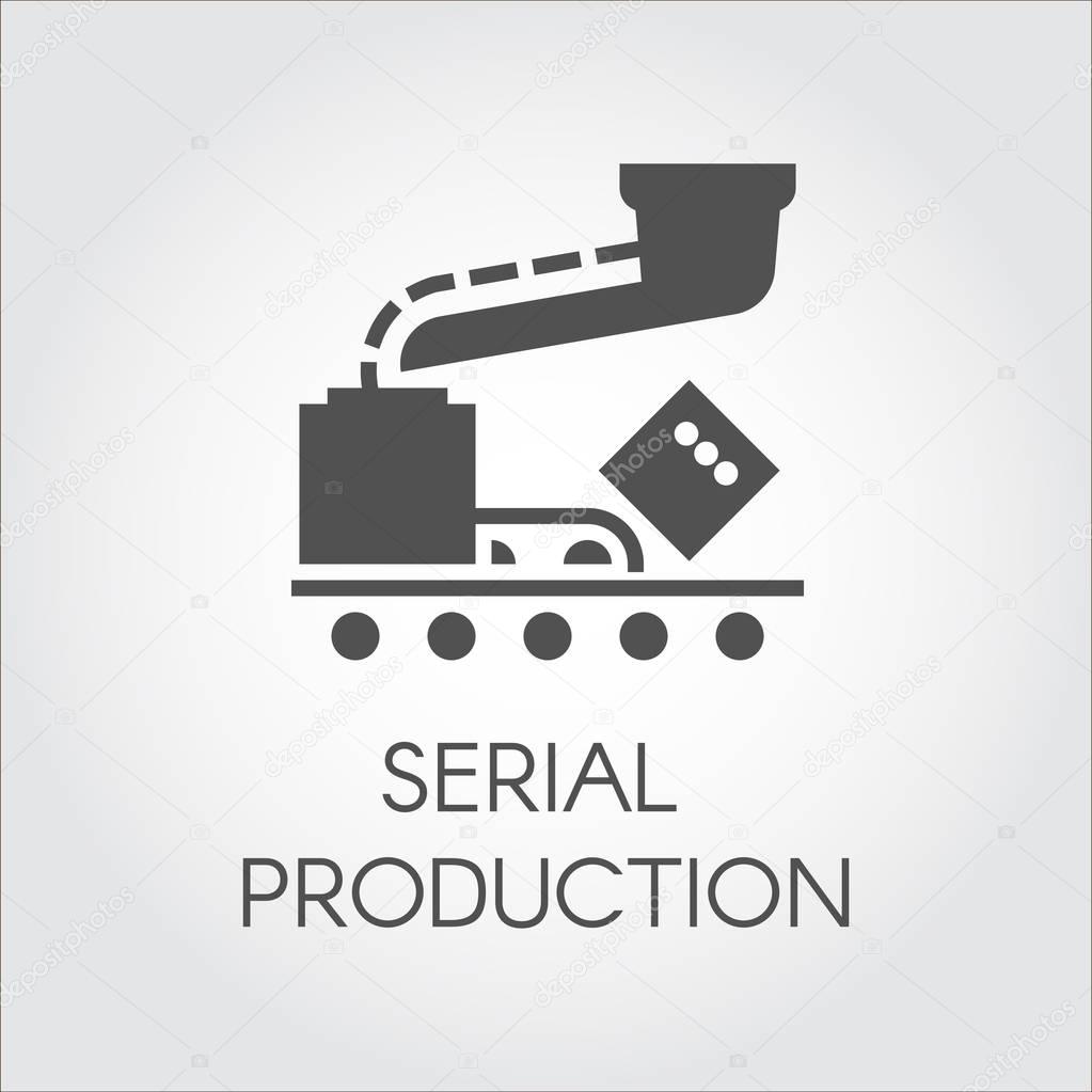 Black icon of serial production concept. Modern equipment for factories and plants. Vector illustration in flat design on a gray background